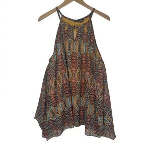 Unique Spectrum Blouse Halter Multicolor Geometric Ring Detail Boho Festival 1X